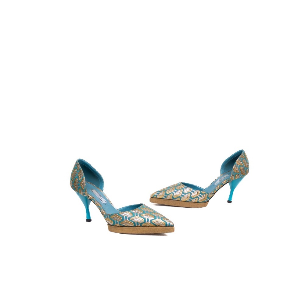 Prada Metallic Brocade D’Orsay High Heels – Size 36.5 (US 6.5 / UK‎ 4 / EU 36.5)